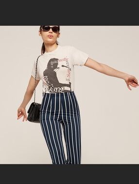 Reformation Marlon Navy and White Capone Stripe Crop Pant Size 4P